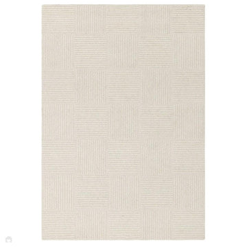 Zennith Modern Plain Subtle Geometric Grid Hand-Woven Hi-Lo Textured Boucle Low Profile Wool Loop Pile Cream Rug-Asiatic Carpets-Rug Love - The Most Loved Rug Store